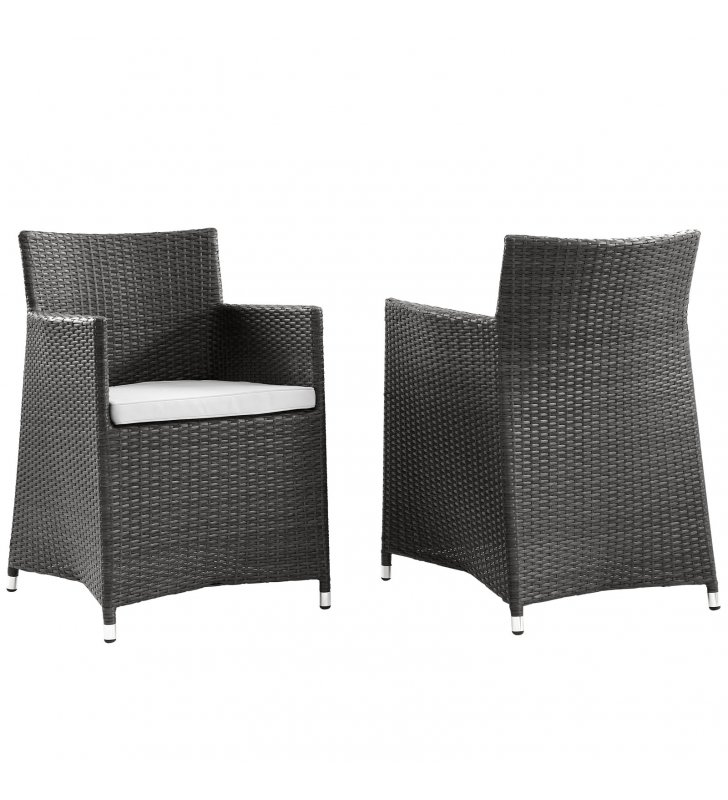 Junction Armchair Outdoor Patio Wicker Set of 2 in Brown White - Lexmod