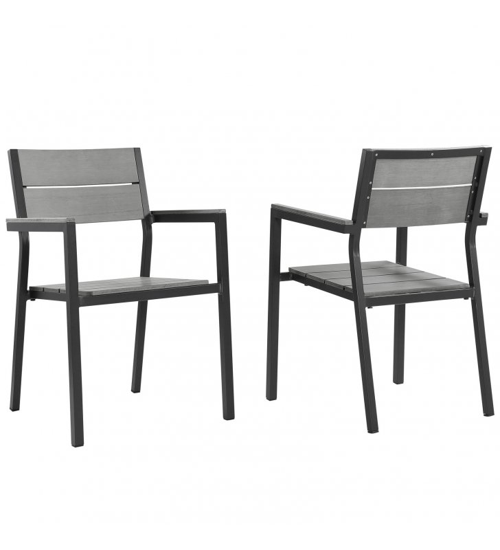 Maine Dining Armchair Outdoor Patio Set of 2 in Brown Gray - Lexmod