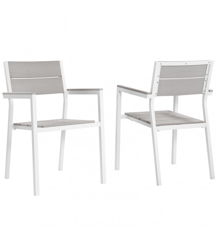 Maine Dining Armchair Outdoor Patio Set of 2 in White Light Gray - Lexmod