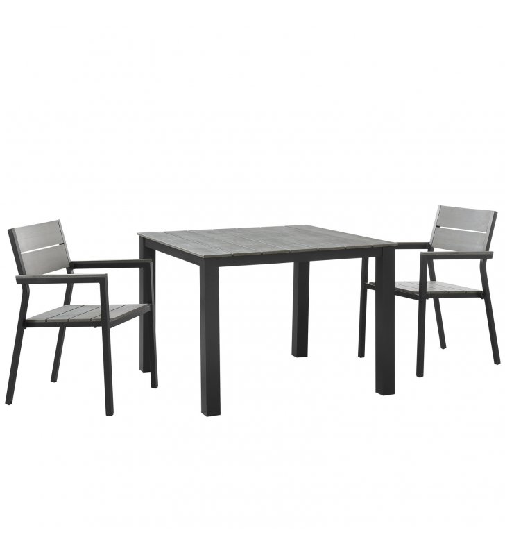 Maine 3 Piece Outdoor Patio Dining Set in Brown Gray - Lexmod