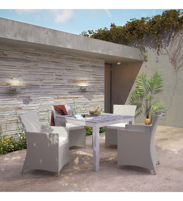 Junction 5 Piece Outdoor Patio Dining Set in Gray White - Lexmod