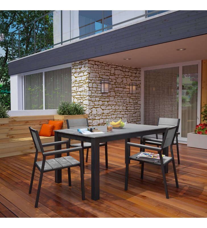 Maine 5 Piece Outdoor Patio Dining Set in Brown Gray - Lexmod