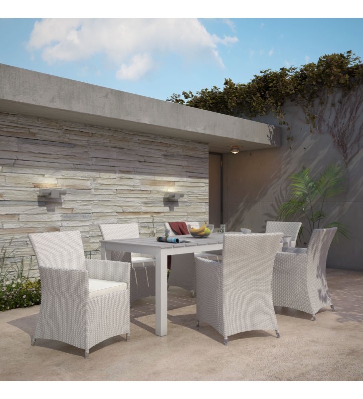 Junction 7 Piece Outdoor Patio Dining Set in Gray White - Lexmod
