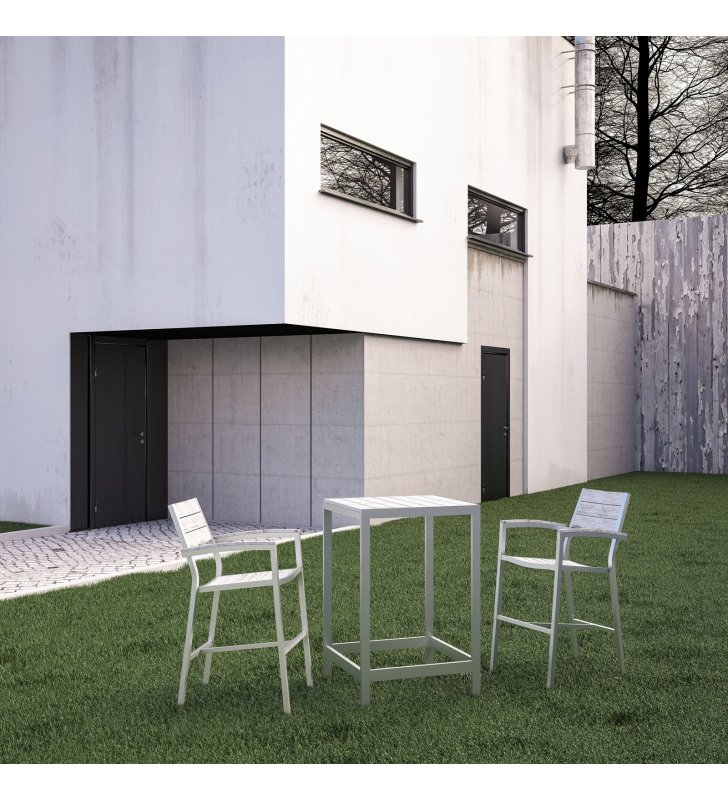 Maine 3 Piece Outdoor Patio Dining Set in White Light Gray - Lexmod