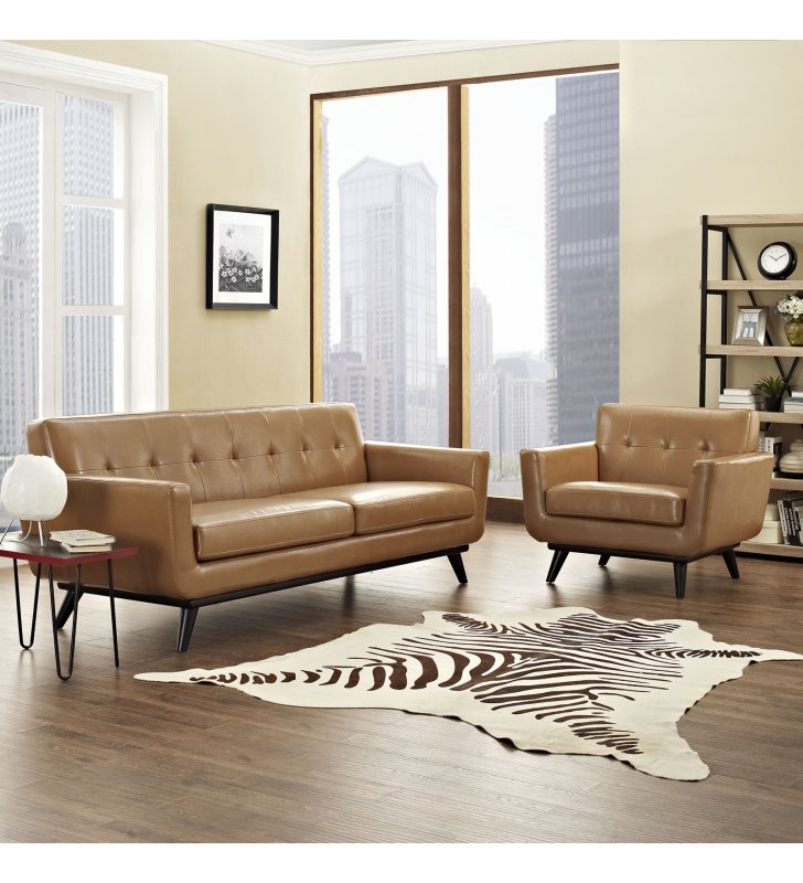 Engage 2 Piece Leather Living Room Set in Tan - Lexmod