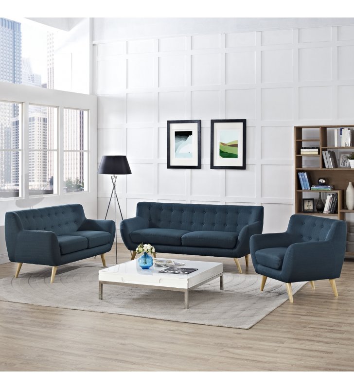 Remark 3 Piece Living Room Set in Azure - Lexmod