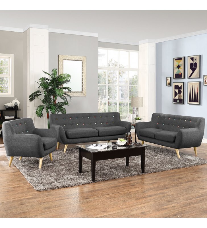 Remark 3 Piece Living Room Set in Gray - Lexmod