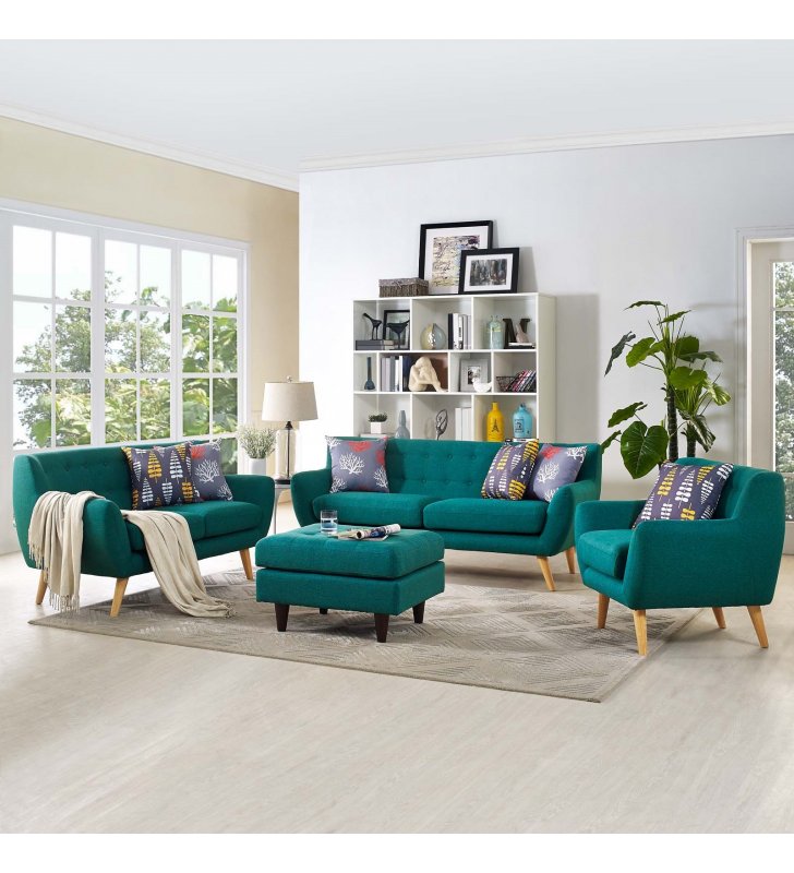 Remark 3 Piece Living Room Set in Teal - Lexmod