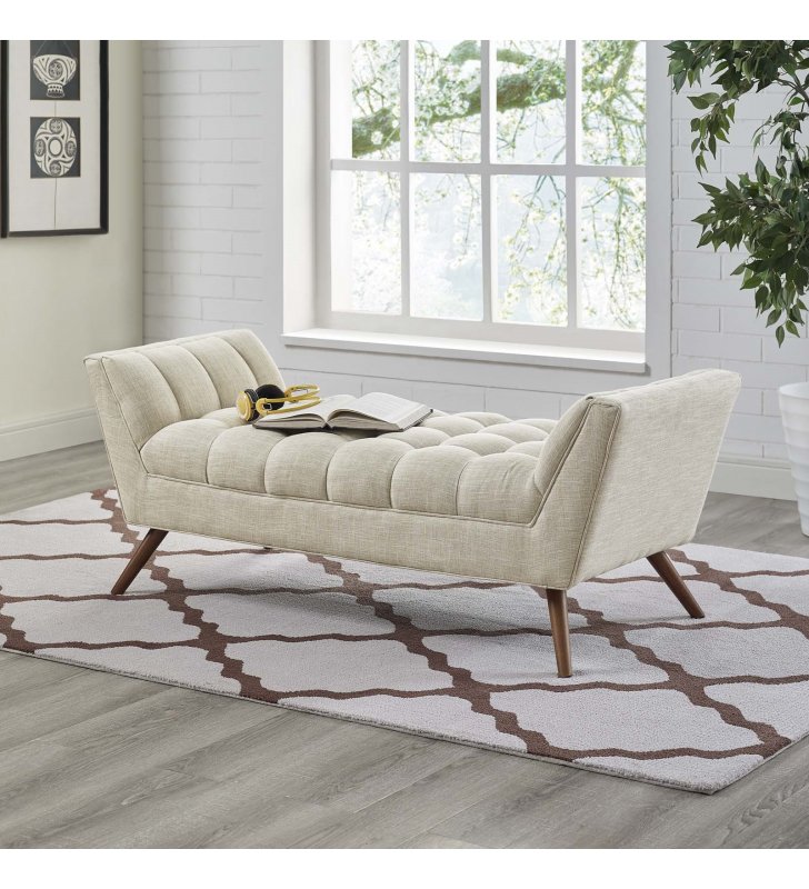Response Medium Upholstered Fabric Bench in Beige - Lexmod