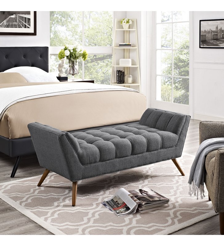 Response Medium Upholstered Fabric Bench in Gray - Lexmod