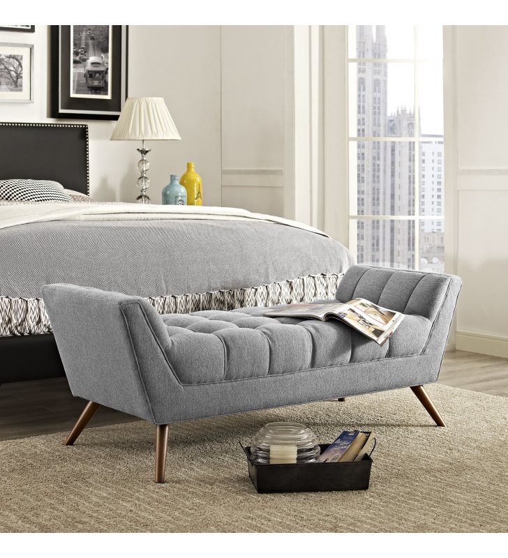 Response Medium Upholstered Fabric Bench in Expectation Gray - Lexmod