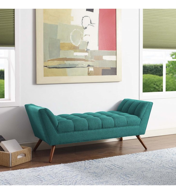Response Medium Upholstered Fabric Bench in Teal - Lexmod