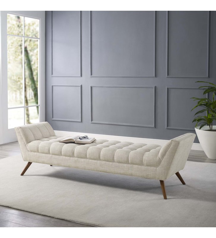 Response Upholstered Fabric Bench in Beige - Lexmod