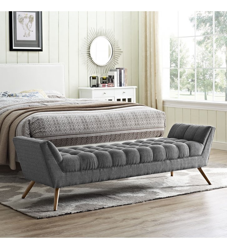 Response Upholstered Fabric Bench in Gray - Lexmod