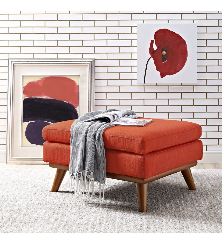 Engage Upholstered Fabric Ottoman in Atomic Red - Lexmod