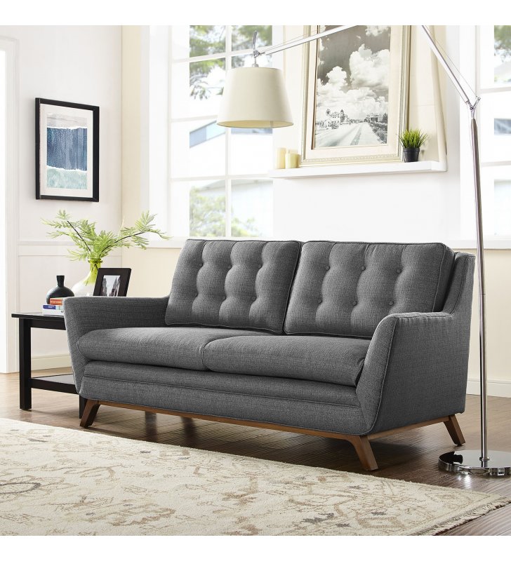 Beguile Upholstered Fabric Loveseat in Gray - Lexmod