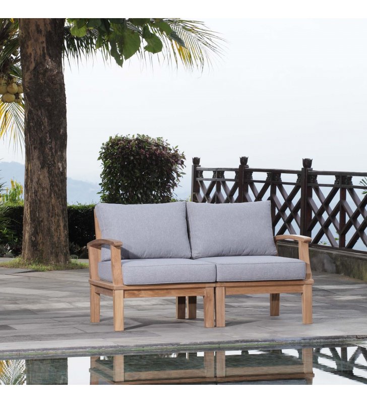 Marina 2 Piece Outdoor Patio Teak Set in Natural Gray - Lexmod