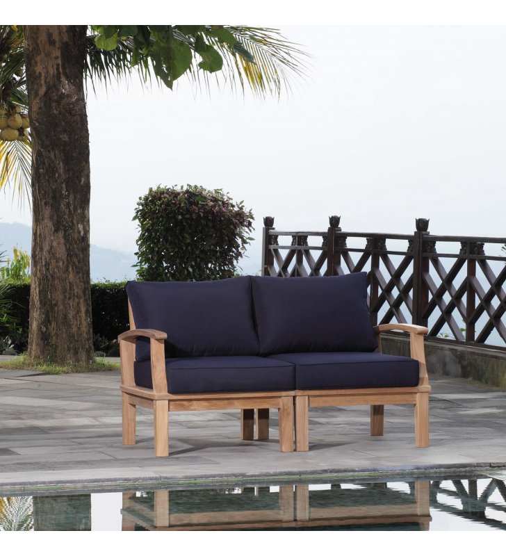 Marina 2 Piece Outdoor Patio Teak Set in Natural Navy - Lexmod