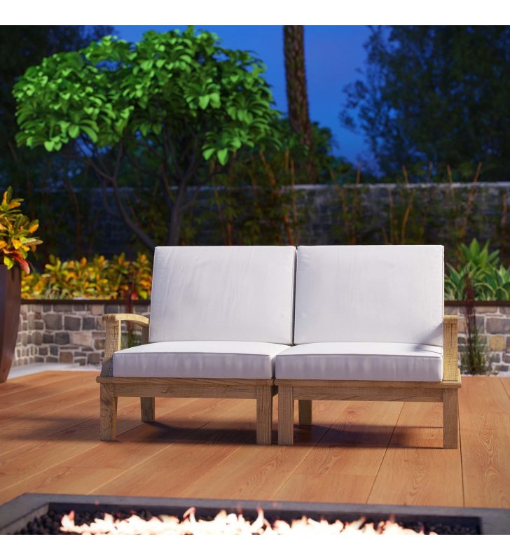 Marina 2 Piece Outdoor Patio Teak Set in Natural White - Lexmod