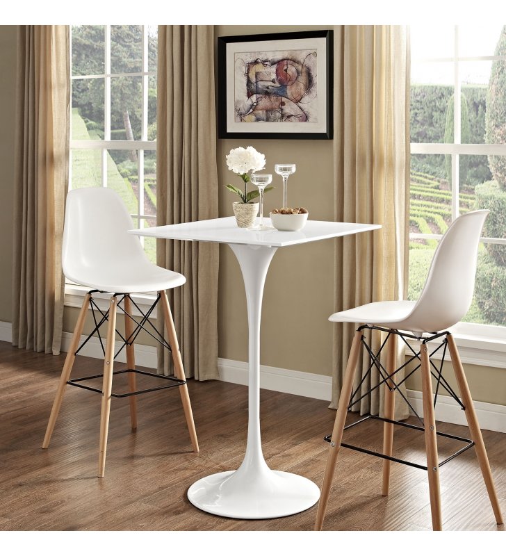 Lippa 28" Square Wood Top Bar Table in White - Lexmod