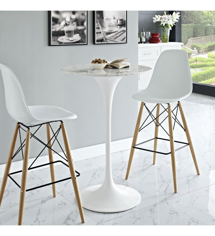 Lippa 28" Round Artificial Marble Bar Table in White - Lexmod