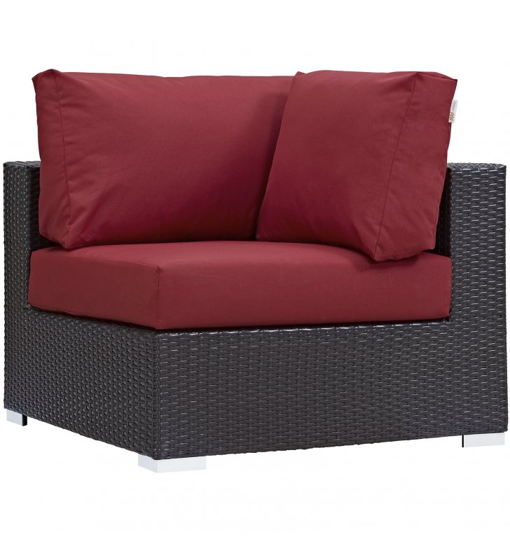 Convene Outdoor Patio Corner in Espresso Red - Lexmod