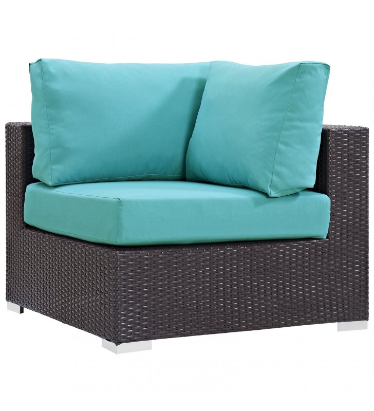 Convene Outdoor Patio Corner in Espresso Turquoise - Lexmod