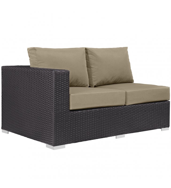 Convene Outdoor Patio Left Arm Loveseat in Espresso Mocha - Lexmod