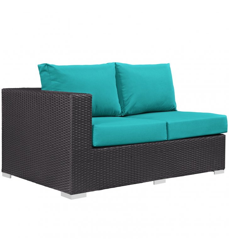 Convene Outdoor Patio Left Arm Loveseat in Espresso Turquoise - Lexmod