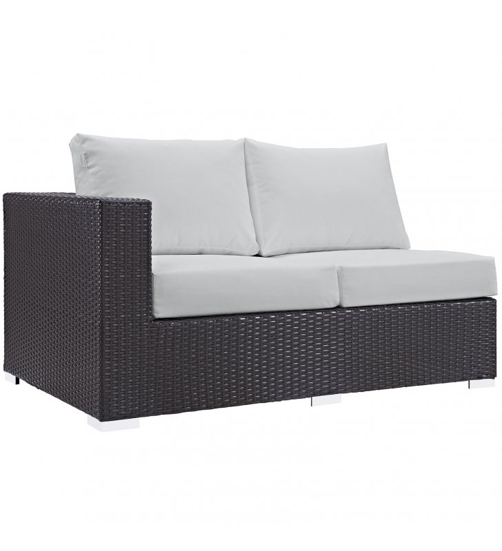 Convene Outdoor Patio Left Arm Loveseat in Espresso White - Lexmod