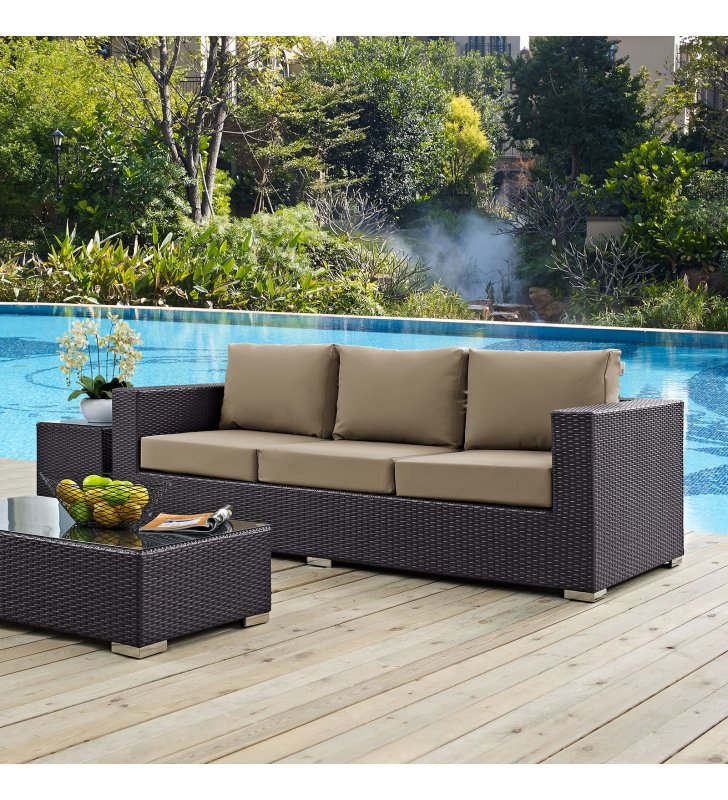 Convene Outdoor Patio Sofa in Espresso Mocha - Lexmod