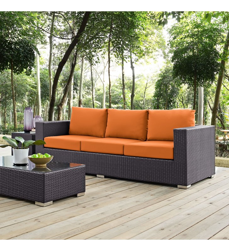 Convene Outdoor Patio Sofa in Espresso Orange - Lexmod