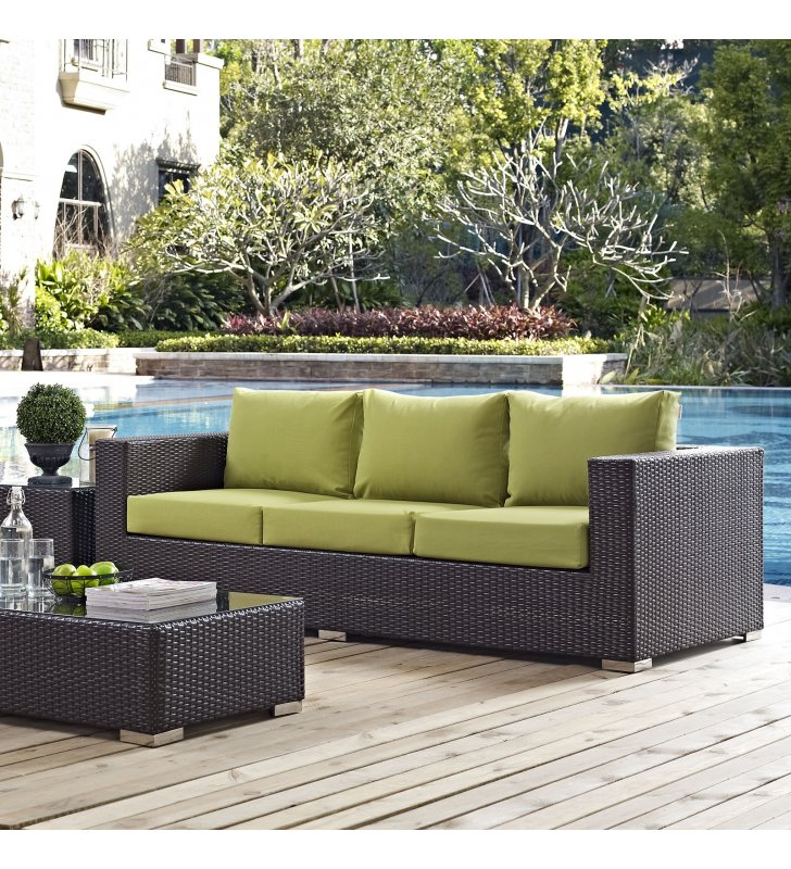 Convene Outdoor Patio Sofa in Espresso Peridot - Lexmod