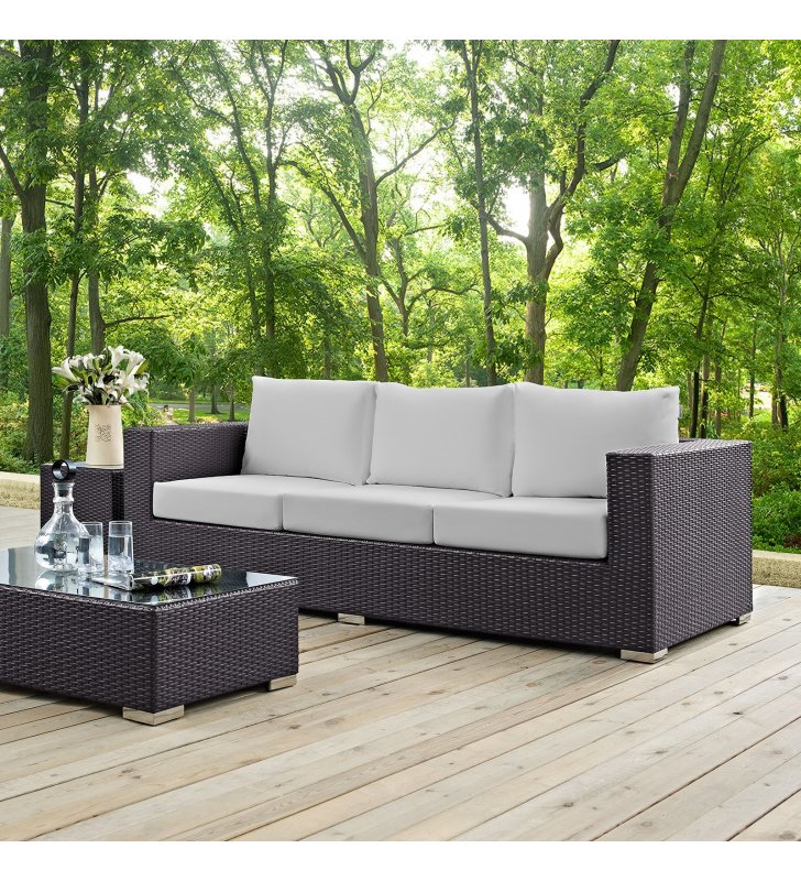 Convene Outdoor Patio Sofa in Espresso White - Lexmod