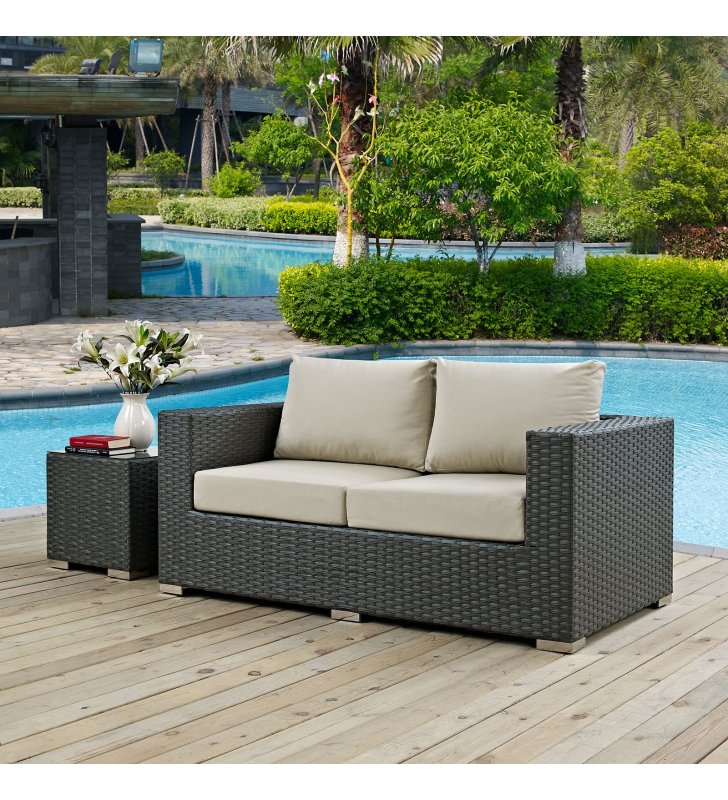 Sojourn Outdoor Patio Sunbrella¬Æ Loveseat in Canvas Antique Beige - Lexmod