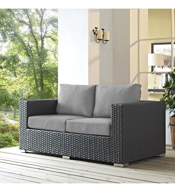 Sojourn Outdoor Patio Sunbrella Loveseat in Canvas Gray - Lexmod