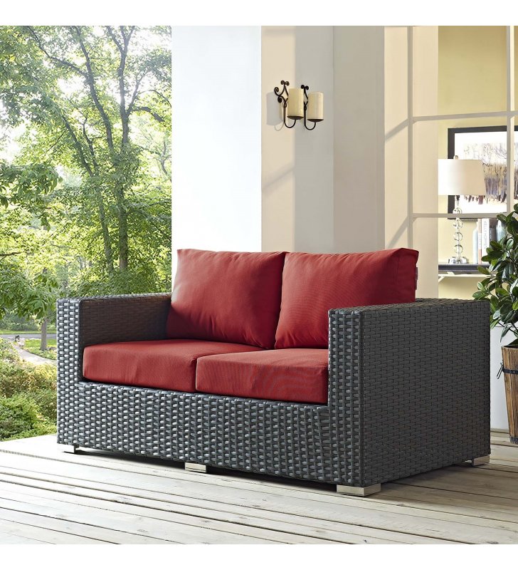 Sojourn Outdoor Patio Sunbrella Loveseat in Canvas Red - Lexmod
