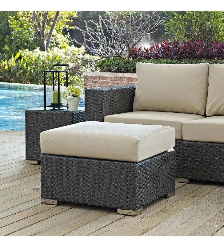 Sojourn Outdoor Patio Sunbrella¬Æ Ottoman in Canvas Antique Beige - Lexmod