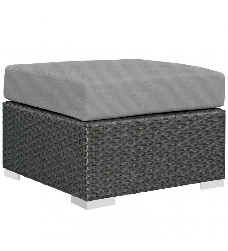 Sojourn Outdoor Patio Sunbrella Ottoman in Canvas Gray - Lexmod
