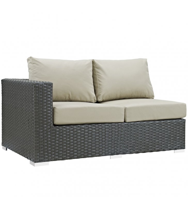 Sojourn Outdoor Patio Sunbrella¬Æ Left Arm Loveseat in Canvas Antique Beige - Lexmod