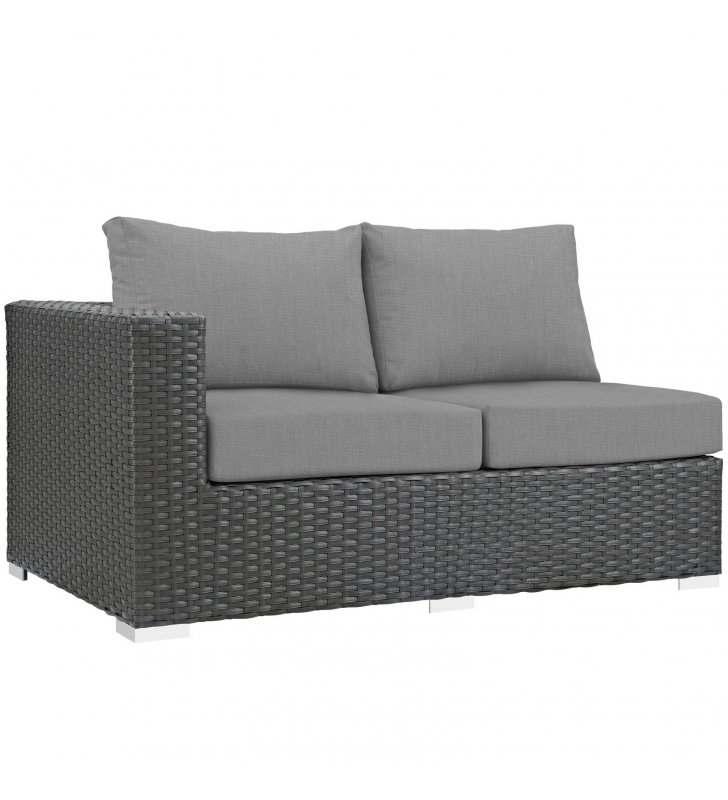 Sojourn Outdoor Patio Sunbrella Left Arm Loveseat in Canvas Gray - Lexmod