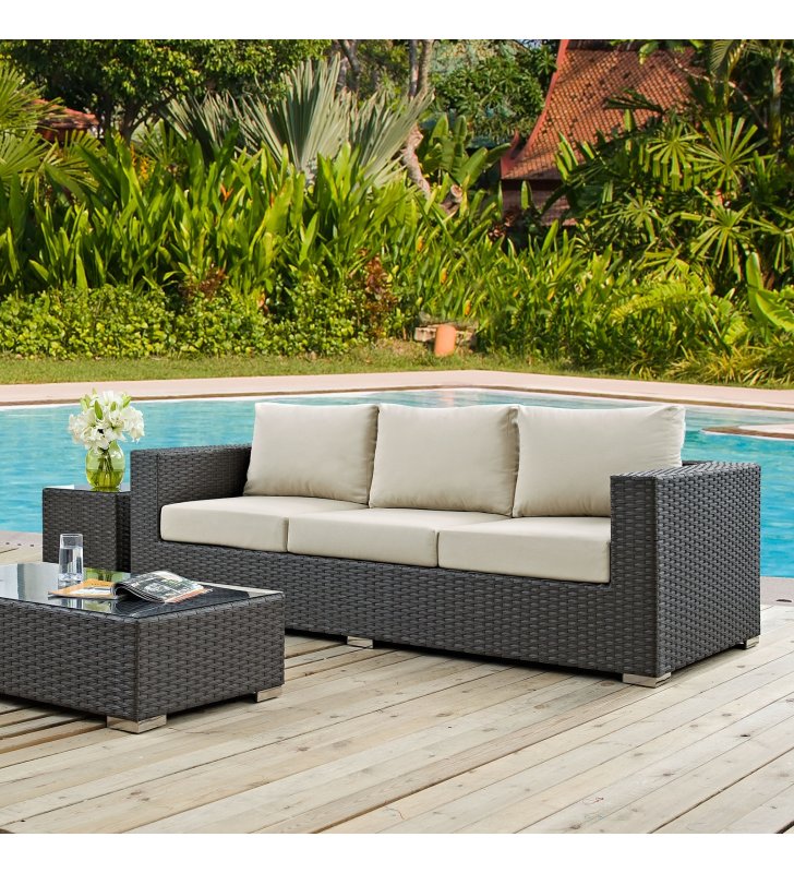 Sojourn Outdoor Patio Sunbrella¬Æ Sofa in Canvas Antique Beige - Lexmod