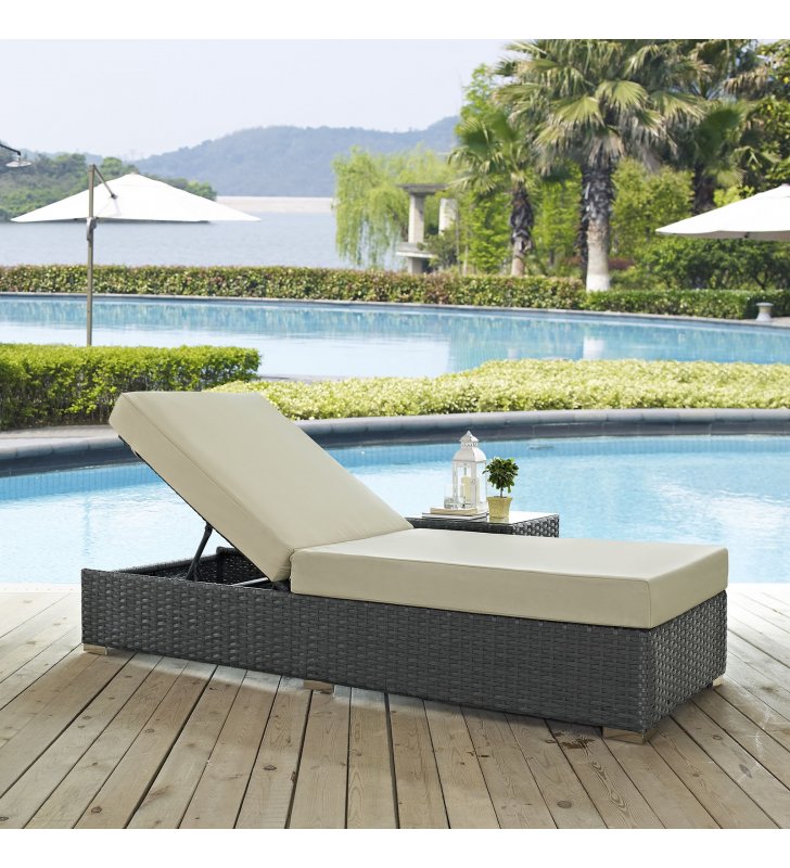 Sojourn Outdoor Patio Sunbrella¬Æ Chaise Lounge in Canvas Antique Beige - Lexmod