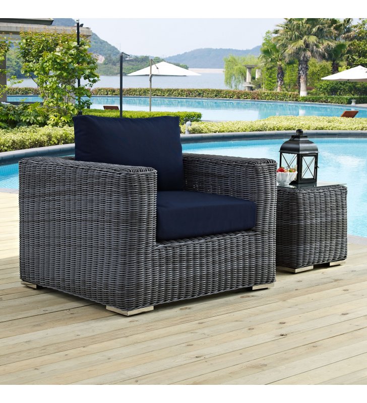 Summon Outdoor Patio Fabric Sunbrella Armchair in Canvas Navy - Lexmod