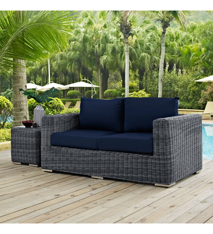 Summon Outdoor Patio Sunbrella Loveseat in Canvas Navy - Lexmod