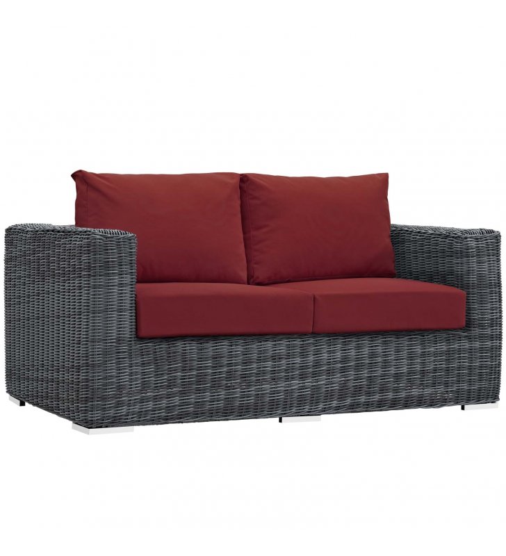 Summon Outdoor Patio Sunbrella Loveseat in Canvas Red - Lexmod