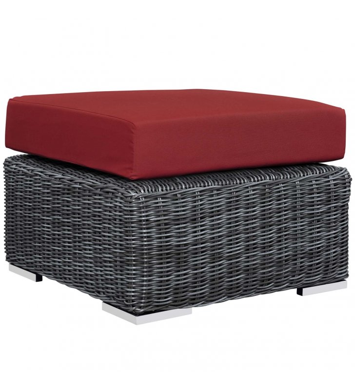 Summon Outdoor Patio Sunbrella Ottoman in Canvas Red - Lexmod