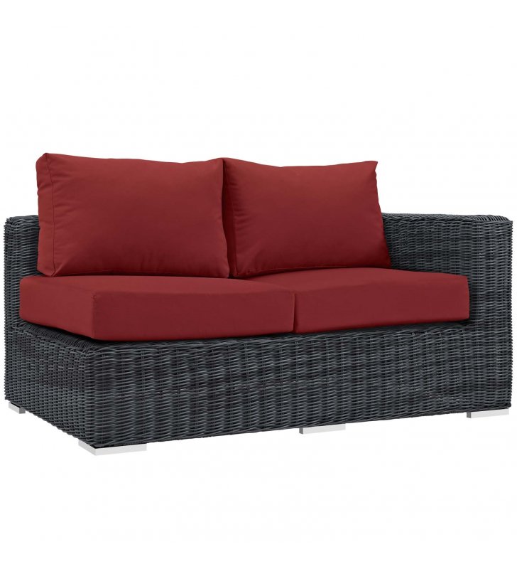 Summon Outdoor Patio Sunbrella Right Arm Loveseat in Canvas Red - Lexmod