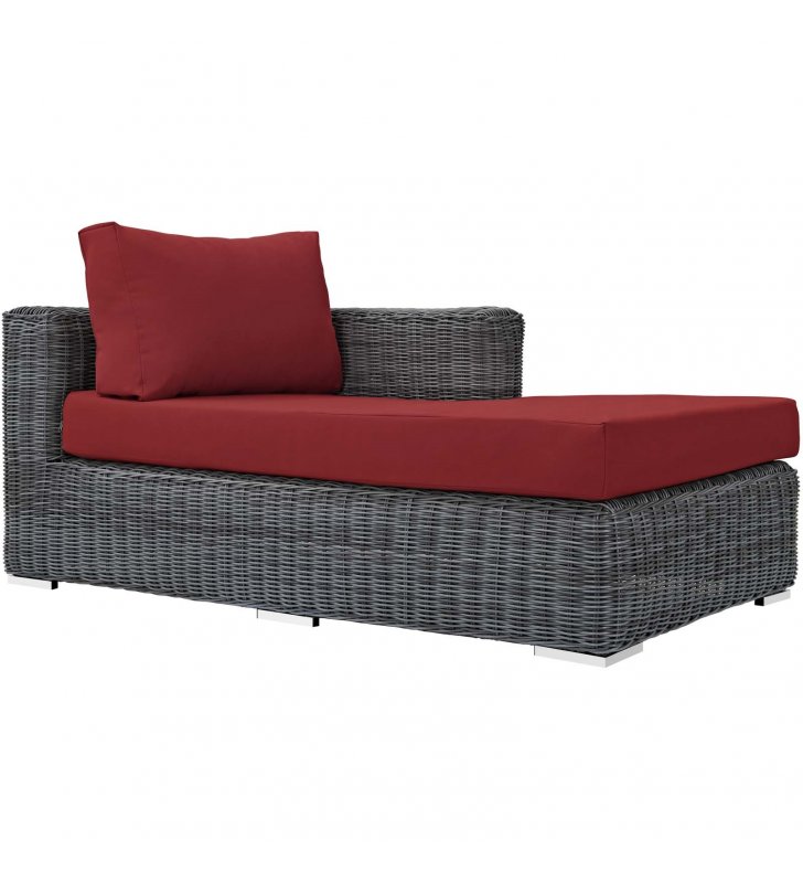 Summon Outdoor Patio Sunbrella Right Arm Chaise in Canvas Red - Lexmod