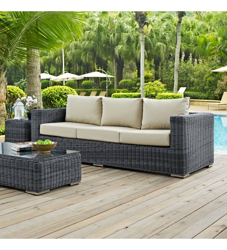 Summon Outdoor Patio Sunbrella Sofa in Canvas Antique Beige - Lexmod